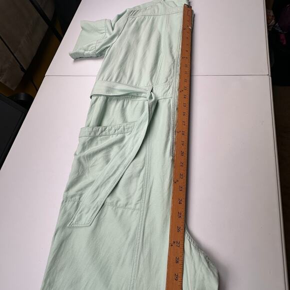 Madewell Jumpsuit Womens 14 Mint Green Top Stitched Coveralls Belted Cropped - Picture 13 of 16